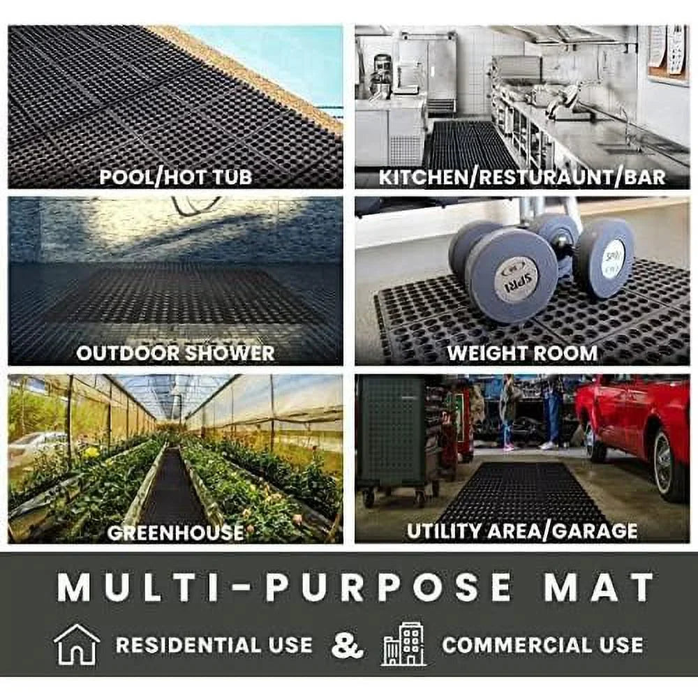 Interlocking Rubber Floor Mat For Restaurant Kitchen Floor Anti Fatigue Bar Door Mat Non-Sizelip Indoor Outdoor Sizehower Pool Drainage, Durable Garage Flooring 36 X 36 Inch