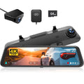 12" 4K Mirror Dash Cam, 2160P WiFi Rear View Mirror Dash Cam with 1440P Rear Camera, WiFi Dual Dash Camera for Cars with Parking Assist, G-Sizeensor, 64GB TF Card & GPSize