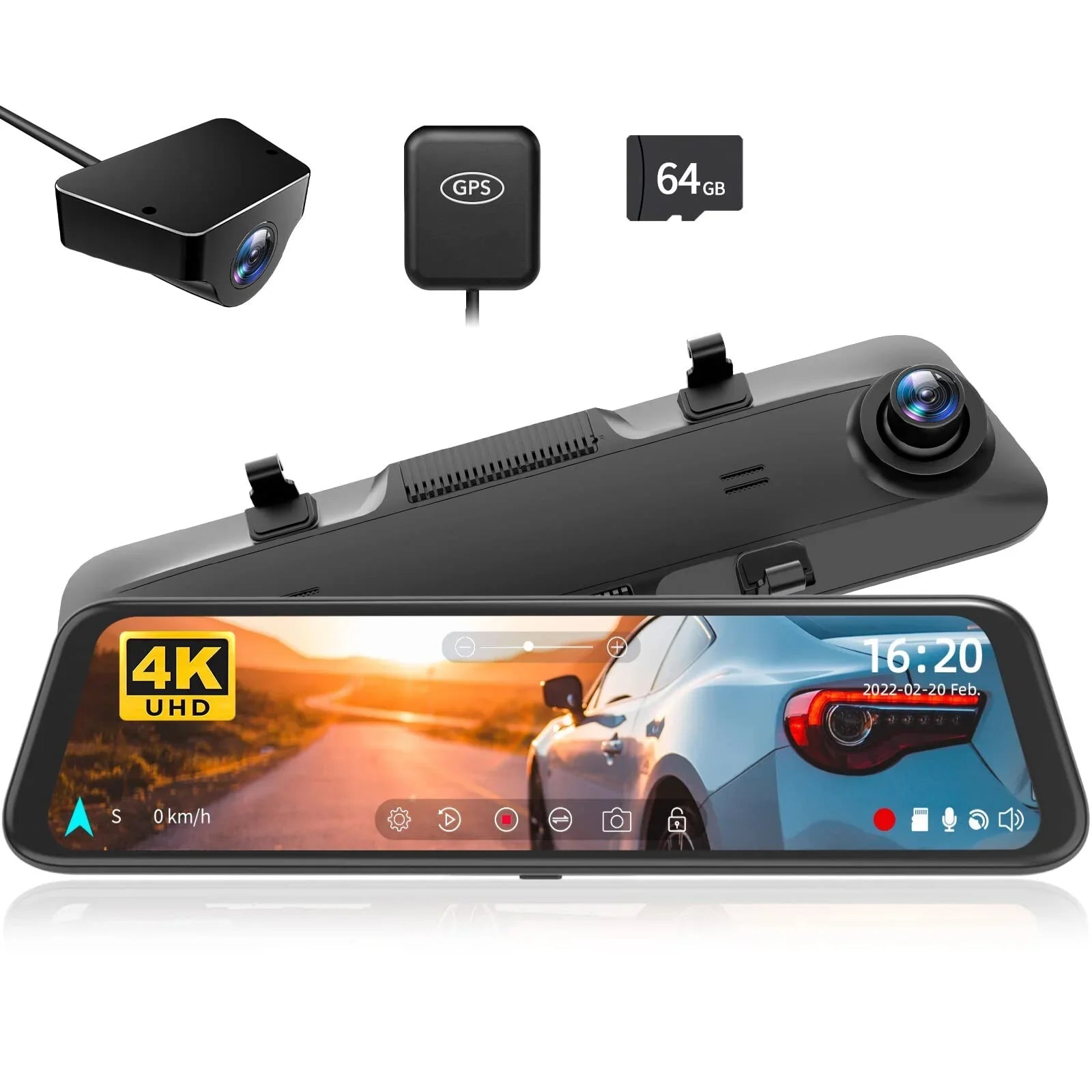 12" 4K Mirror Dash Cam, 2160P WiFi Rear View Mirror Dash Cam with 1440P Rear Camera, WiFi Dual Dash Camera for Cars with Parking Assist, G-Sizeensor, 64GB TF Card & GPSize