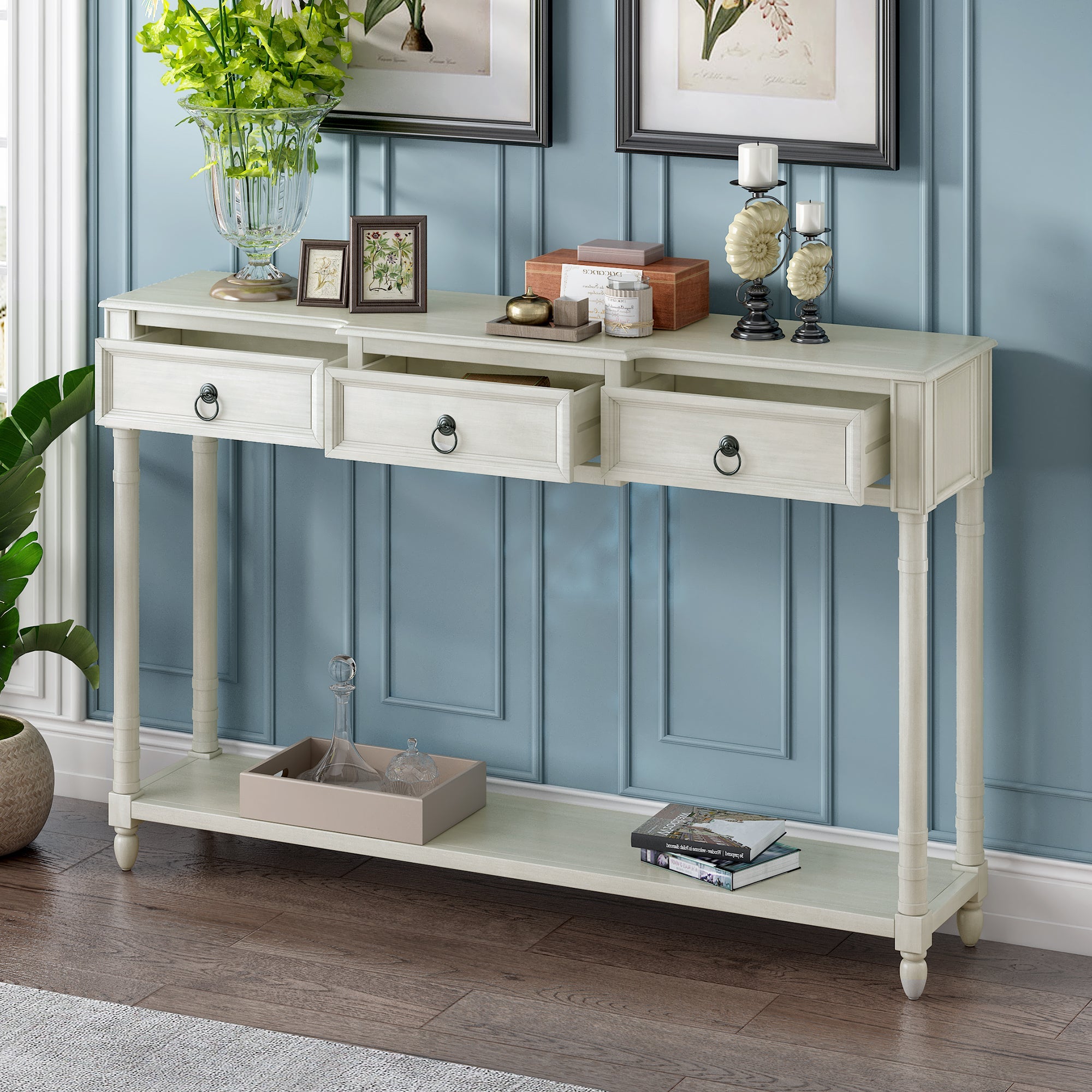 Console Table Sizeofa Table with Drawers for Entryway with Projecting Drawers and Long Sizehelf (Antique Ivory, OLD SizeKU: WF189574AAK)