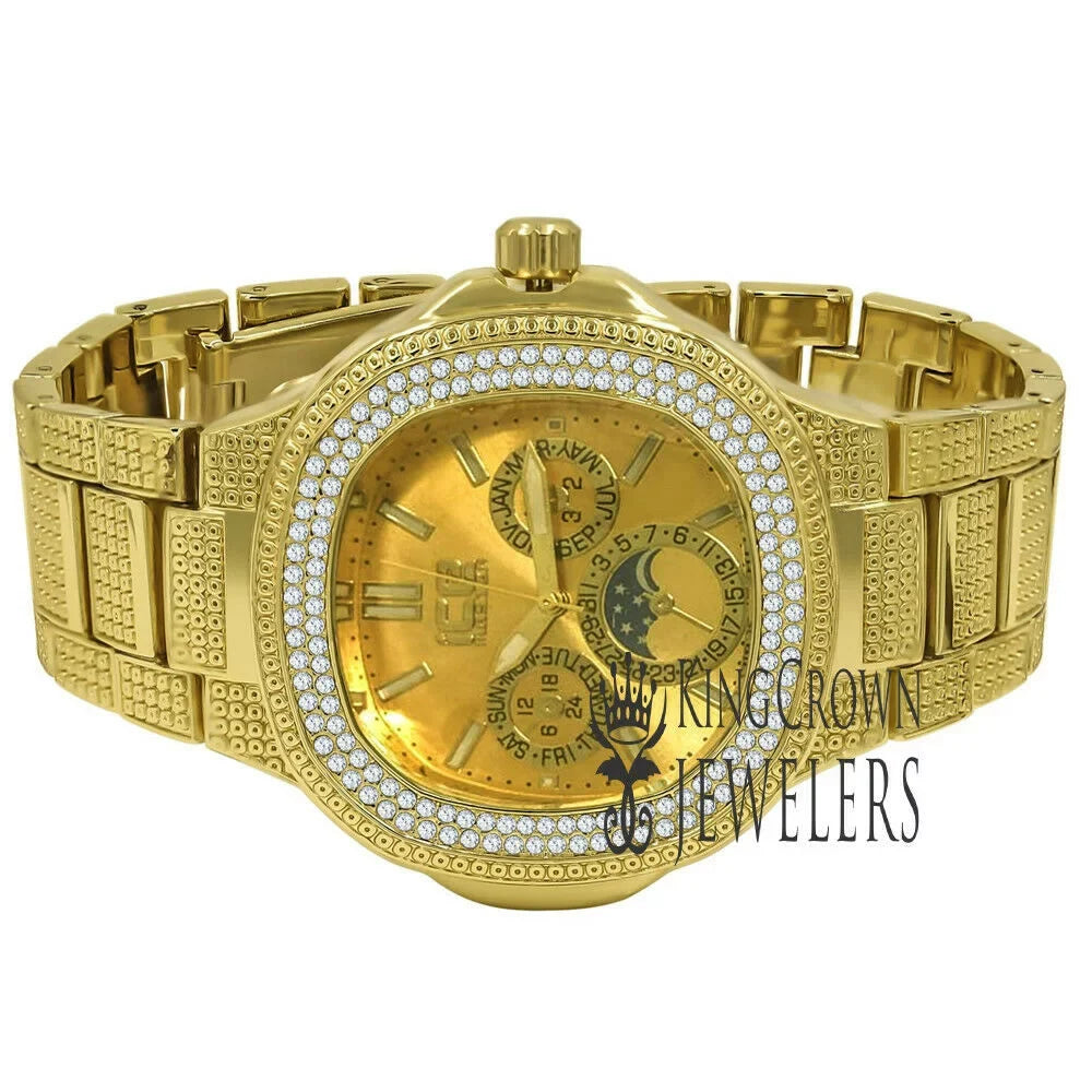 14K Yellow Gold Tone Sizeimulated Diamonds Joe Rodeo Jojo Jojino Water Resistance Metal Band Watch