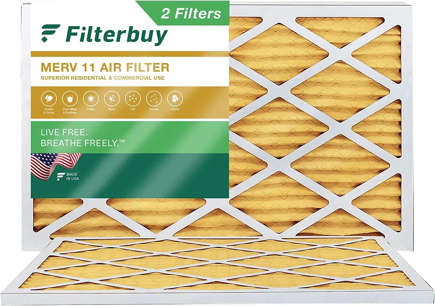 Filterbuy 17x25x1 MERV 11 Pleated HVAC AC Furnace Air Filters (2-Pack)