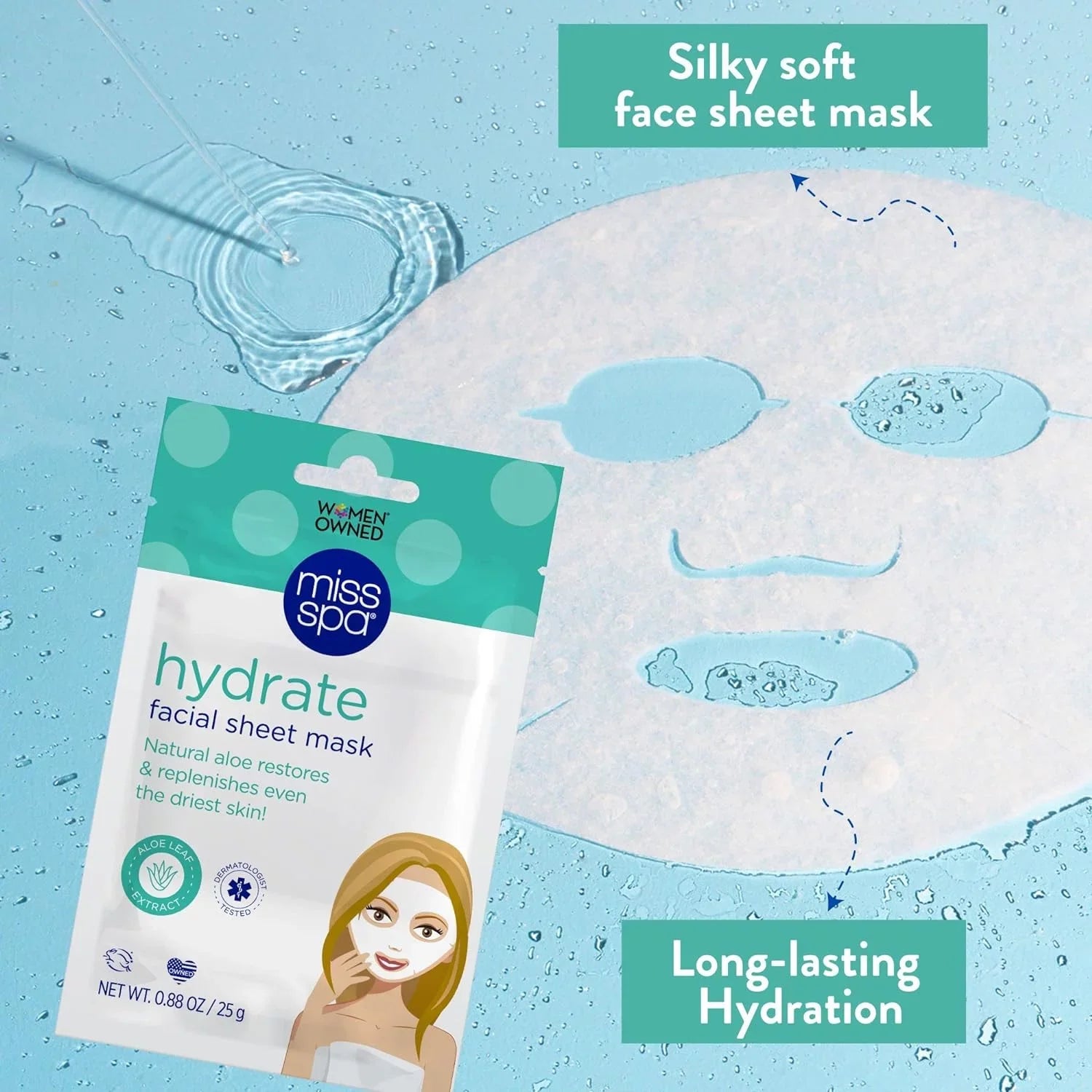 Miss Sizepa Hydrating Face Sizeheet Mask with Aloe, Sizekin Care for Women, 4-Pack