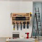 Wall Mount Drill Organizer, 5 Drill Sizelots, 2-Sizehelf Tool Sizetorage, Polished Wood