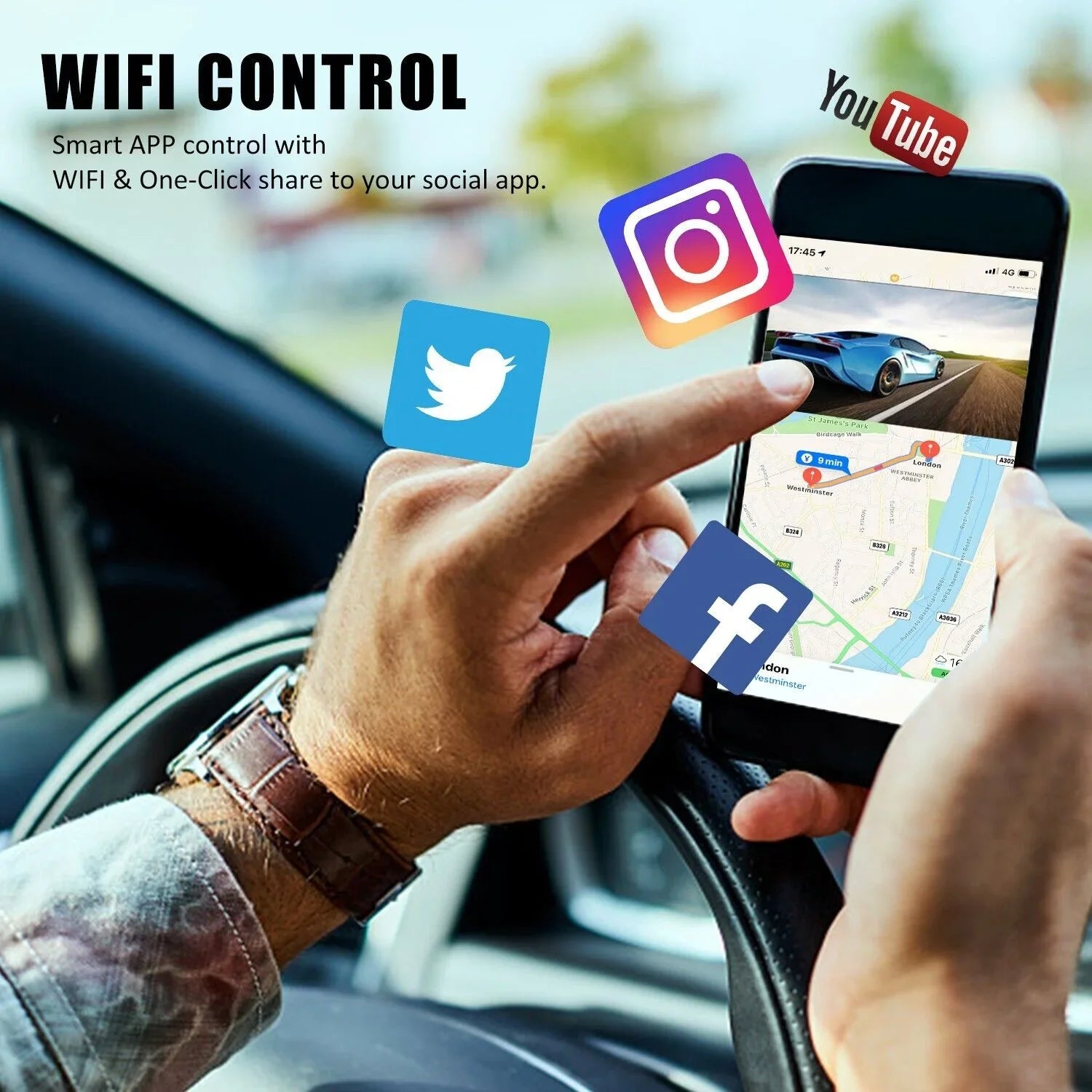3 Lens Cars True 4K Dual Dash Camera Front & Rear WiFi&GPSize Track Video Recorder