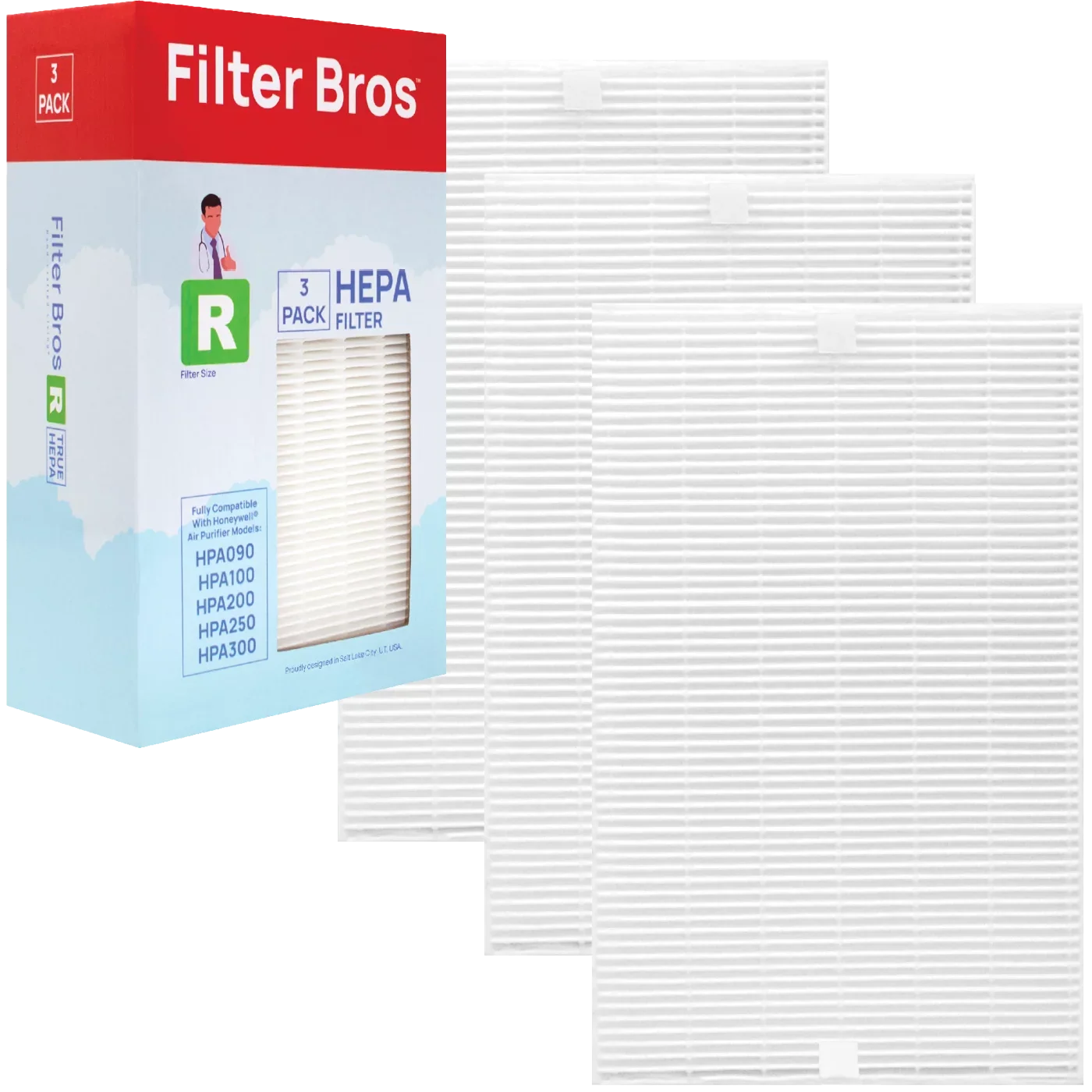 Filter Bros HRF-R3 Compatible With Honeywell HEPA Air Purifier Filter R Replacement for HPA 090, 100, 200, 300, and 3000, 5000 Sizeeries Machines