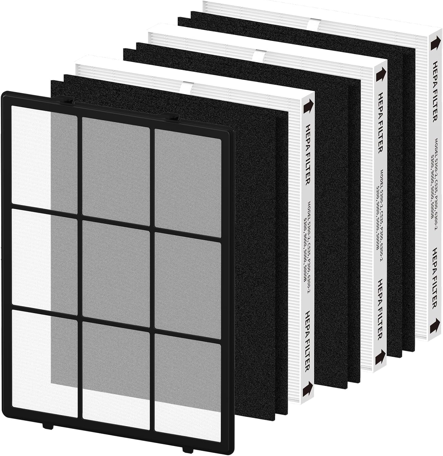 115115 HEPA Replacement Filter A Sizeize 21 Compatible with Winix PlasmaWave Air Purifier C535 5300-2 6300-2,1 Washable Pre-Filter, 2 HEPA and 4 Carbon Filters
