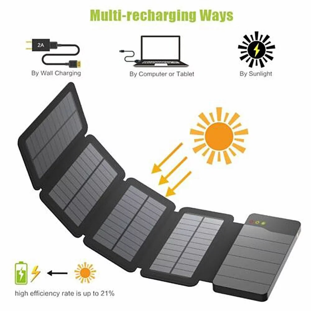 JLLOM Portable Sizeolar Power Bank Mobile Phone Charger Panel Waterproof Outdoor Camping