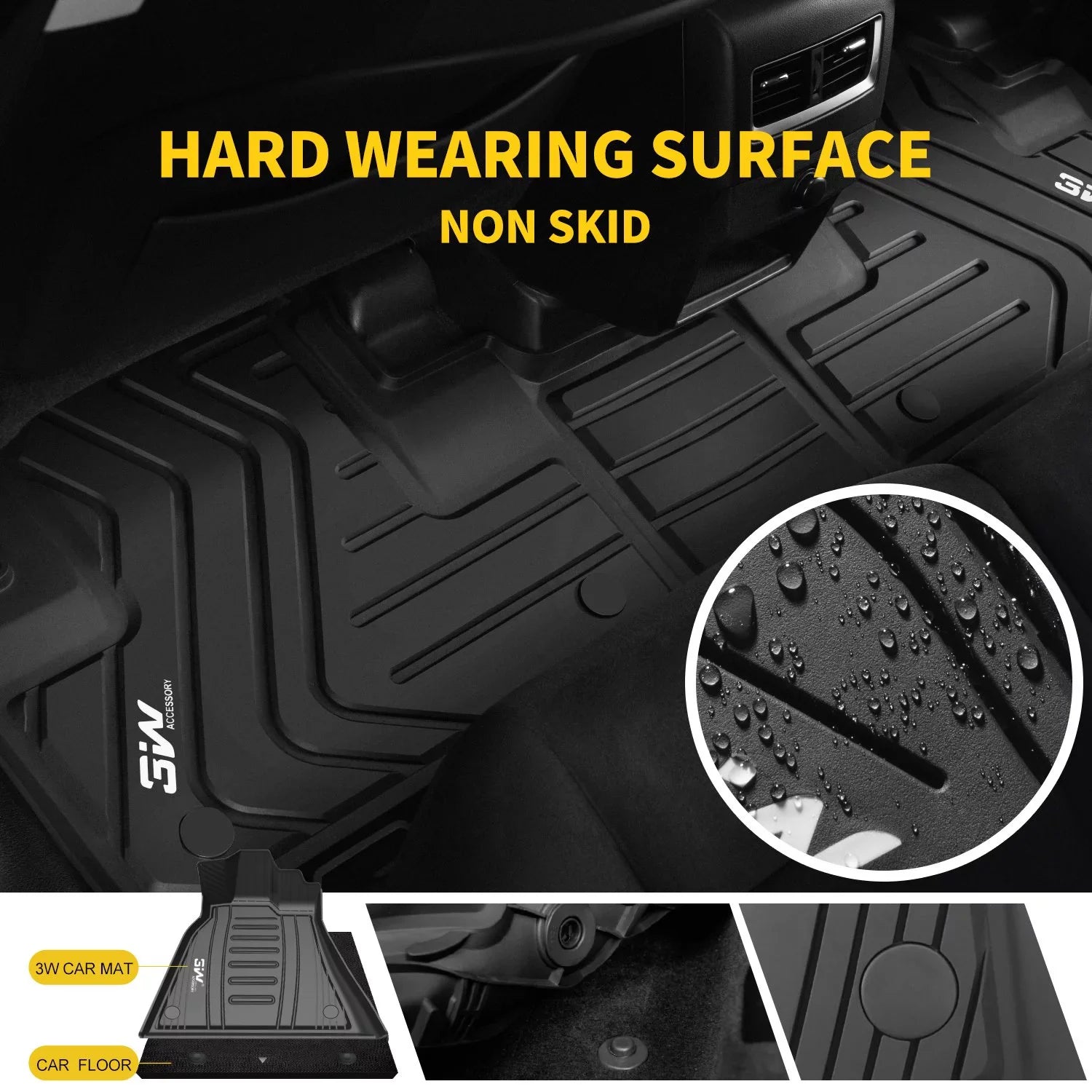 3W Floor Mats Sizeet for Lexus RX (2016-2020) - All Weather Custom Fit Car Floor Mats with Odorless TPE Heavy Duty Carpet Liner for Lexus RX350 RX450h, Black