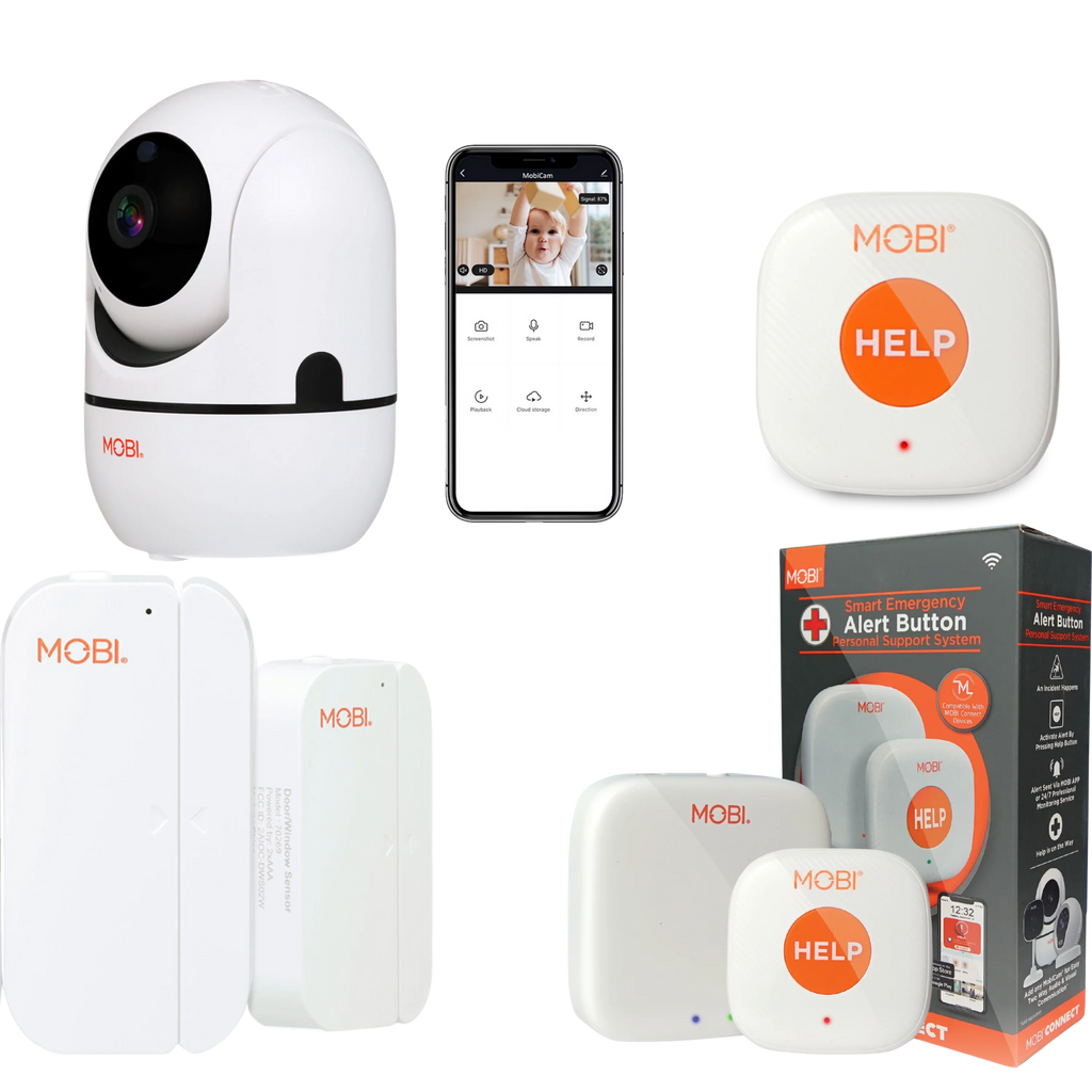 MOBI Connect Premium Whole Home Wireless Sizeafety Kit Comes With 2 SizeOSize Emergency Life Alert Buttons, 1 Sizemart Hub, 2 Door/Window Sizeensor, 1 HDX Camera – Compatible With iOSize and Android