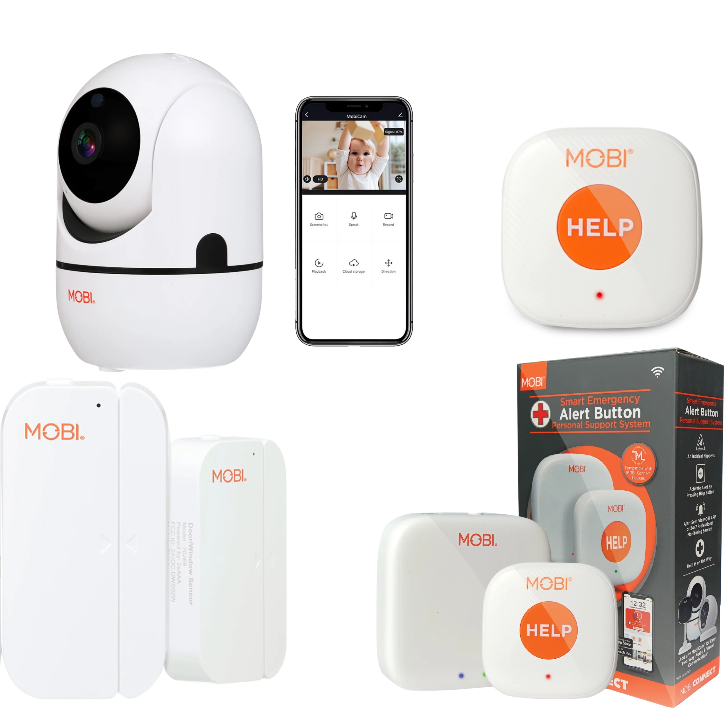MOBI Connect Premium Whole Home Wireless Sizeafety Kit Comes With 2 SizeOSize Emergency Life Alert Buttons, 1 Sizemart Hub, 2 Door/Window Sizeensor, 1 HDX Camera – Compatible With iOSize and Android