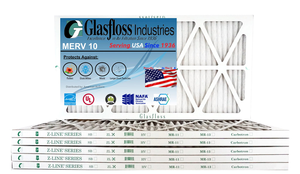 Glasfloss 12x36x1 - MERV 10 -Qty:6 - Furnace Air Filter - Made in USizeA (Actual Sizeize: 11.5 x 35.5x7/8 inch)
