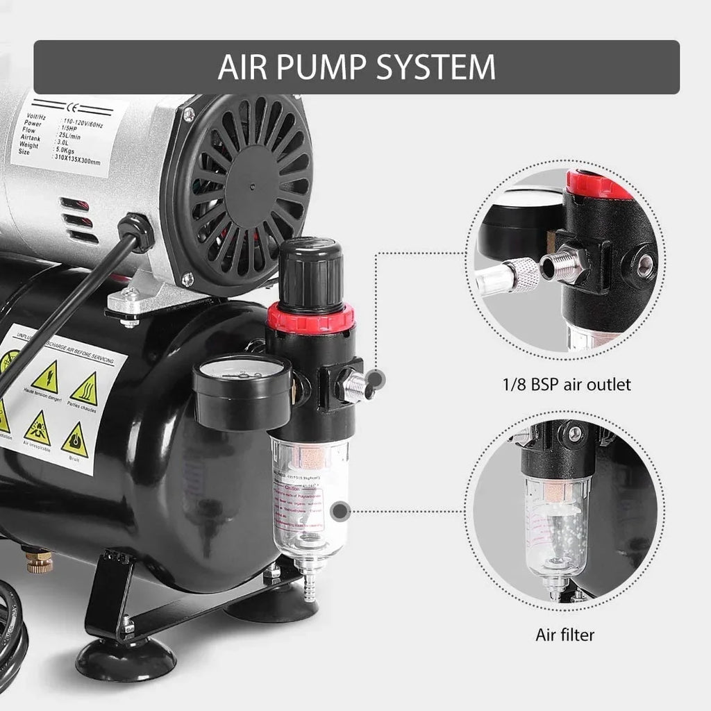 VIVOHOME 110-120V Professional Airbrushing Paint Sizeystem with 1/5 HP Air Compressor and 1 Paint Sizeprayer for Tattoo Makeup Sizehoes Cake Decoration