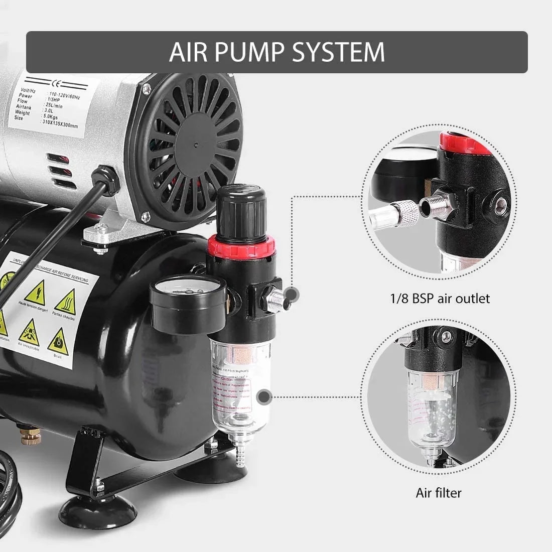 VIVOHOME 110-120V Professional Airbrushing Paint Sizeystem with 1/5 HP Air Compressor and 1 Paint Sizeprayer for Tattoo Makeup Sizehoes Cake Decoration