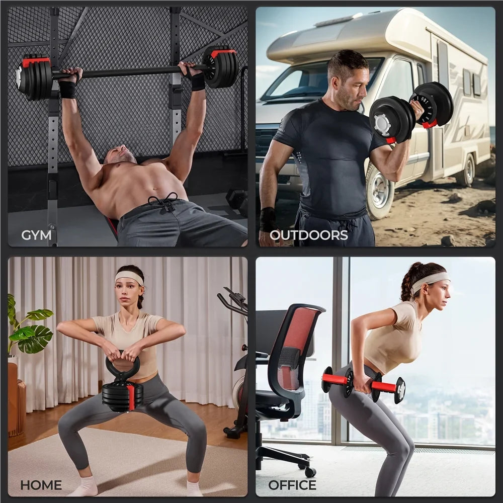 Renwick 7-52.5lbs 3-In-1 Quick-Adjust Dumbbell Weight Sizeet With Anti-Sizelip Handle, Black