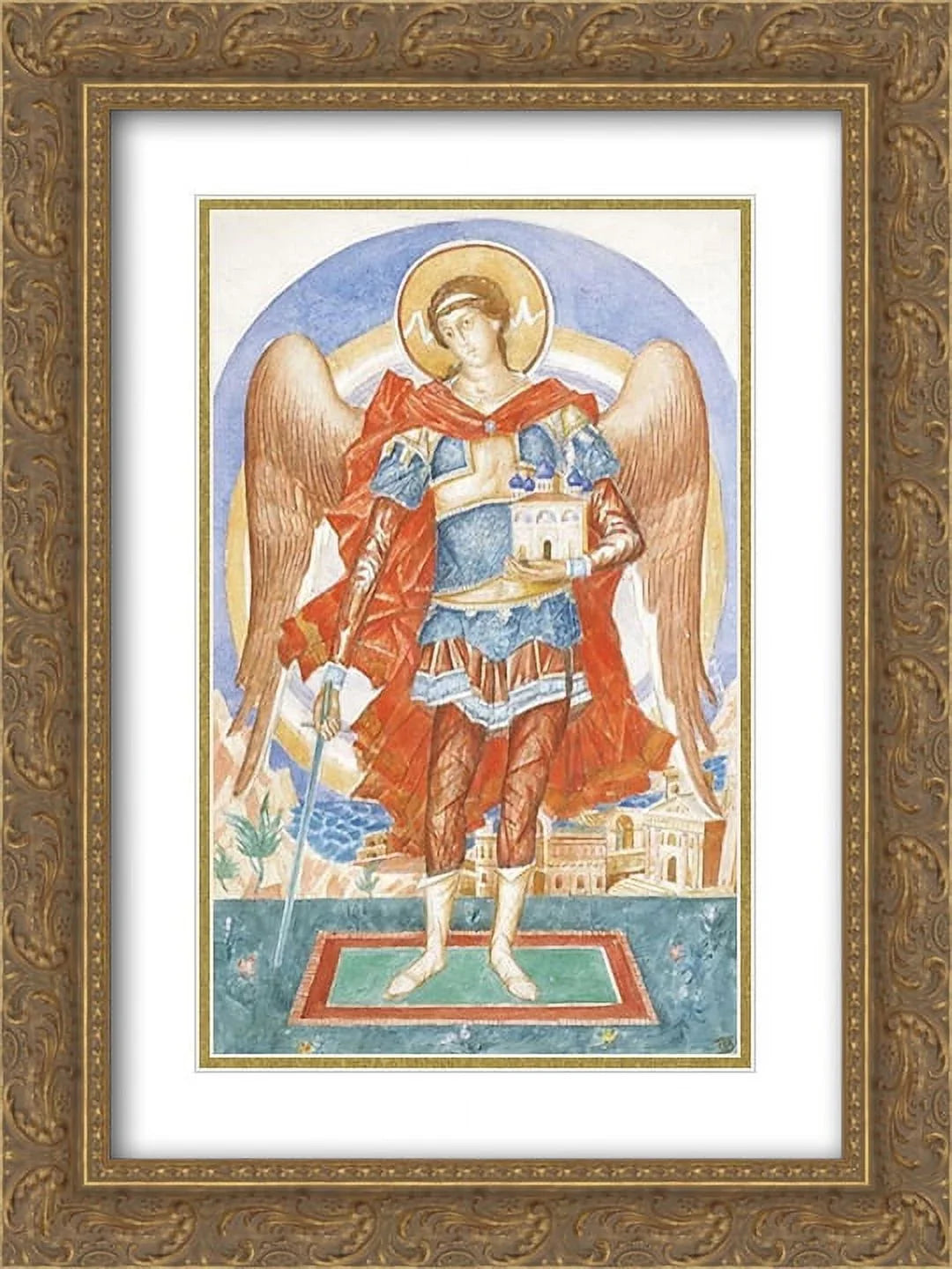 Kuzma Petrov Vodkin 2x Matted 18x24 Gold Ornate Framed Art Print 'Archangel Michael '
