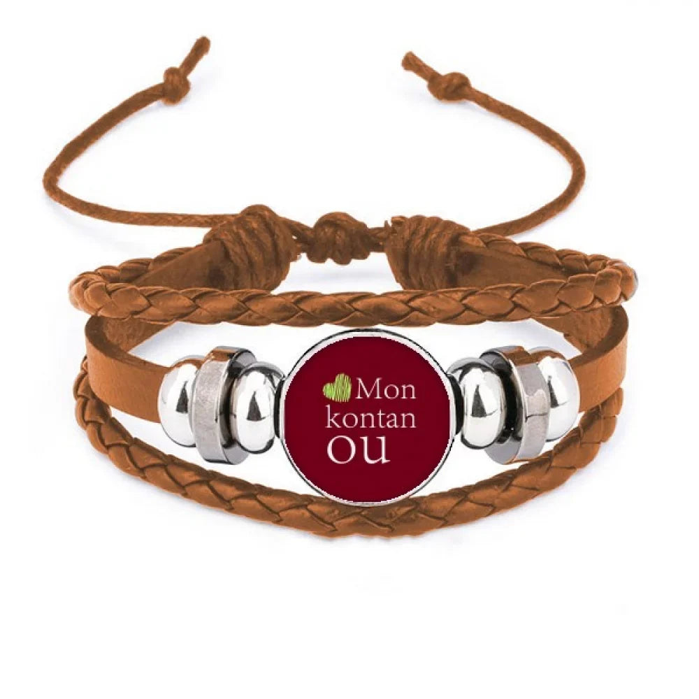 Creole I Love You Language Affection Dialect Bracelet Wristband Leather Jewelry Ornament