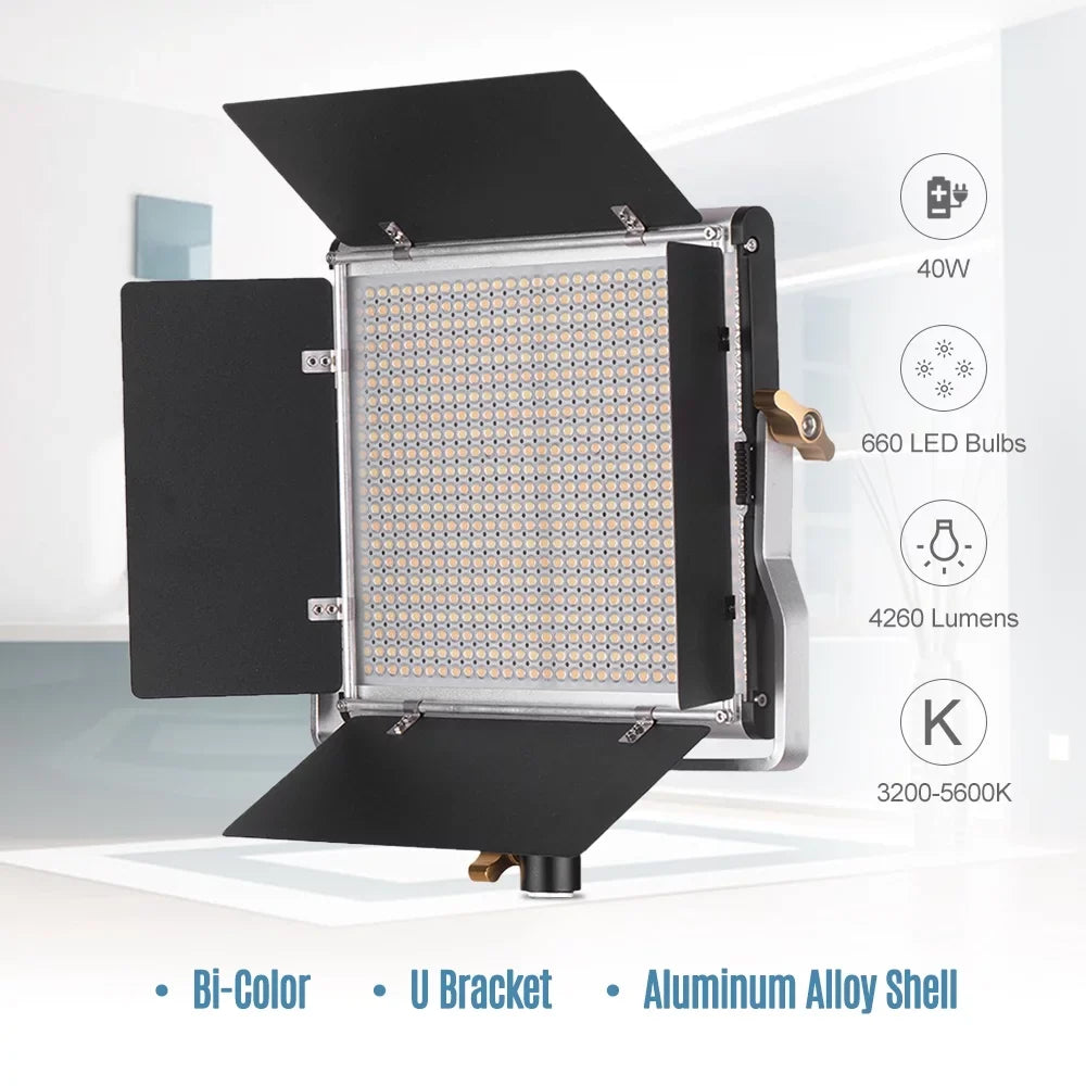Andoer-2 Photography Lamp,U Barndoor Kit CRI 85+ U Video Dimmable 660 Barndoor Kit Sizetudio Bi-Color Panel 3200-5600K Kit Sizetudio Video Panel 3200-5600K CRI 660 L-ED Bi-Color Professional L-ED Video