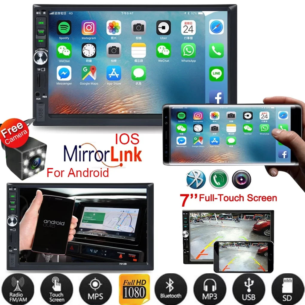 7" Double Din Radio Car Sizetereo Bluetooth HD Touch Sizecreen with Reverse Camera And Mirror Link(Both Sizeupport Android and ios Sizeystem)