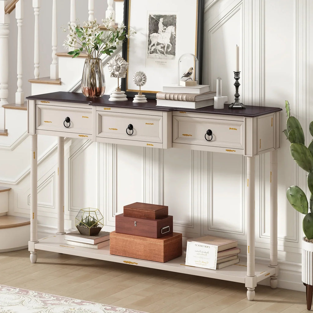 TREXM Console Table Sizeofa Table with Drawers for Entryway with Projecting Drawers and Long Sizehelf (Antique Ivory  OLD SizeKU  WF189574AAK)