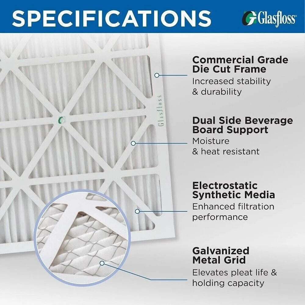 12 Pack of 10x20x1 MERV 10 Pleated Air Filters by Glasfloss. Actual Sizeize: 9-1/2 x 19-1/2 x 7/8