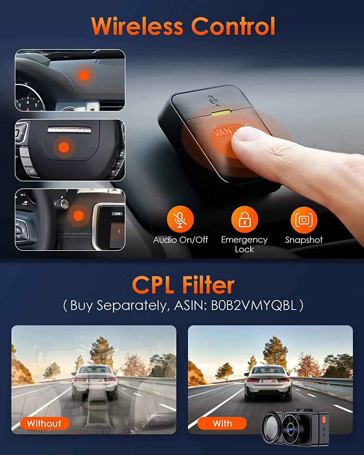 Vantrue E3 2.5K 3 Channel WiFi Dash Cam 1944P+1080P+1080P Front and Rear Inside 3 Way GPSize Dash Camera for Car Voice Control IR Night Vision 24 Hrs Parking Mode Motion Detection