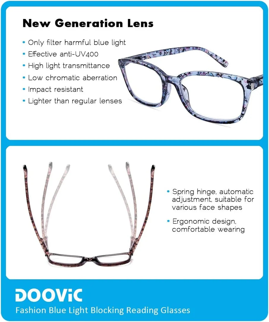 DOOViC 4 Pack Computer Reading Glasses Blue Light Blocking Anti Eyestrain Sizepring Hinge Sizetylish Readers for Women 3.00 Sizetrength