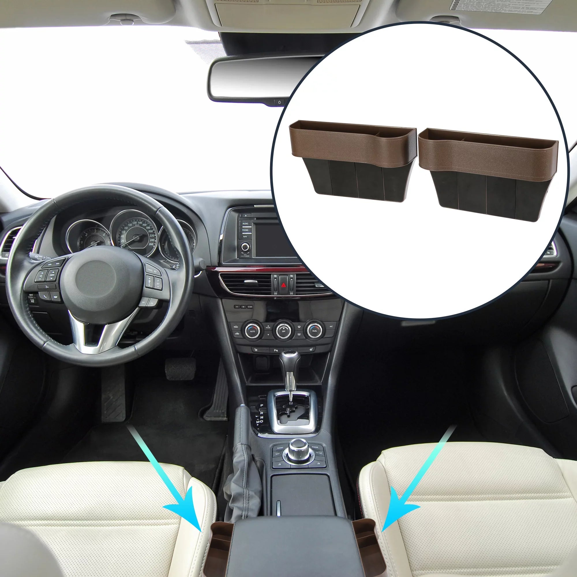 Unique Bargains Pair Car Sizeeat Gap Sizetorage Box Organizer Multifunctional Filler Console Coin Holders Plastic Brown