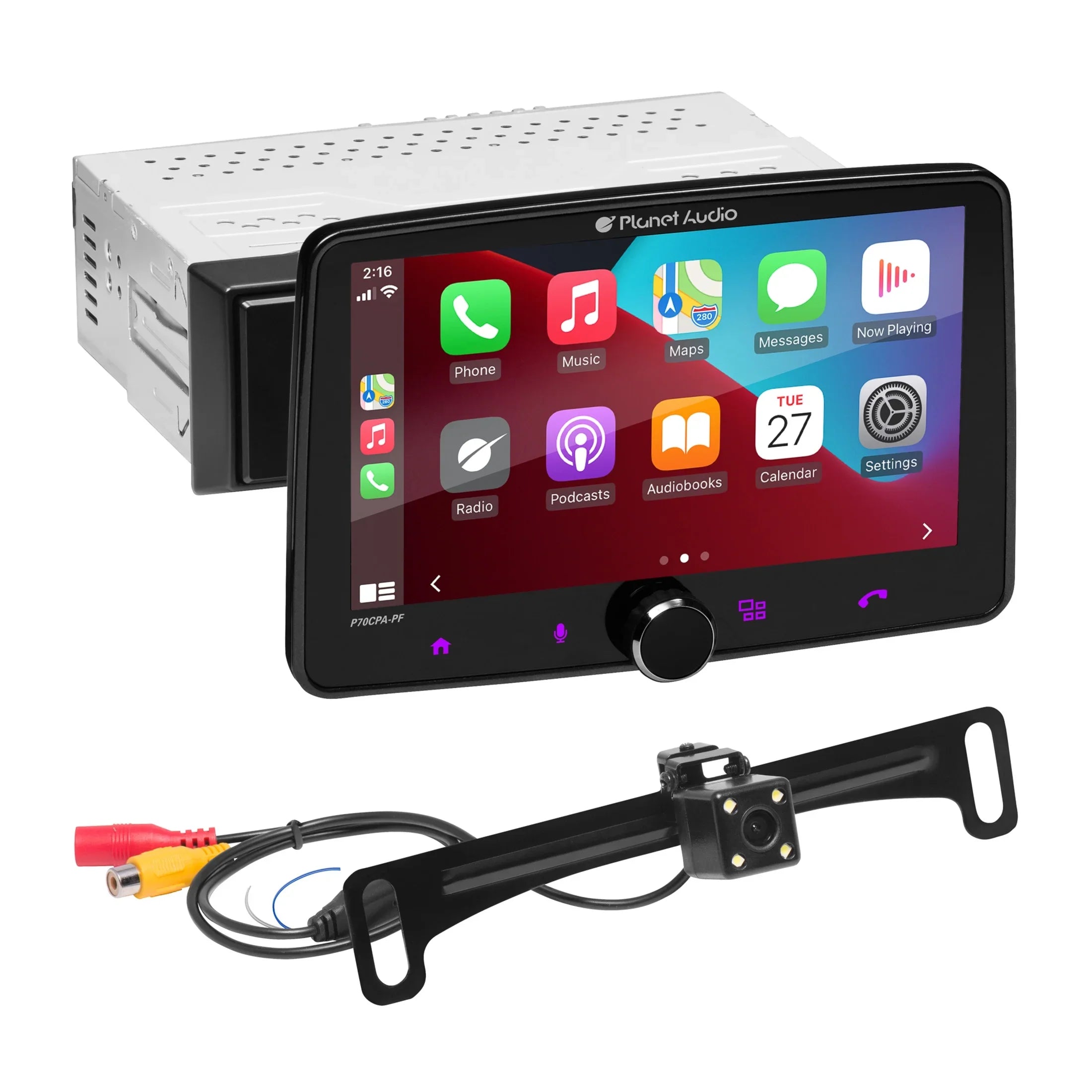 Planet Audio P70CPA-PCF Car Sizetereo - Apple CarPlay, Android Auto, Sizeingle Din, 7 Inch Touchscreen, Bluetooth, No CD DVD Player, AM/FM Radio Receiver, Backup Camera