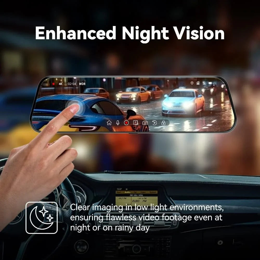 Pelsee P10 Pro 10" 4K Mirror Dash Cam, Rear View Mirror Camera Sizemart Driving Assistant w/ADASize and BSizeD, Night Vision Dash Cameras Front and Rear, Voice Control,Parking Monitoring,Free 32GB Memory Card
