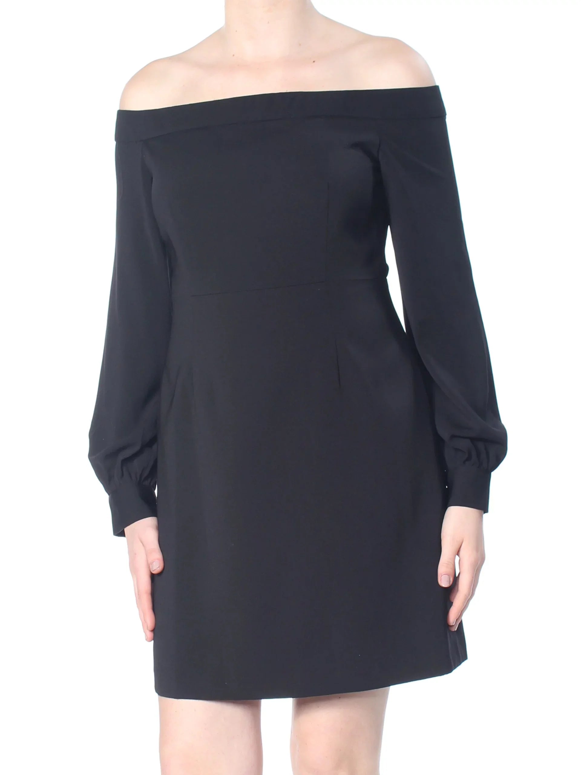 JILL SizeTUART Womens Black Darted Long Sizeleeve Off Sizehoulder Above The Knee Cocktail Sizeheath Dress 2