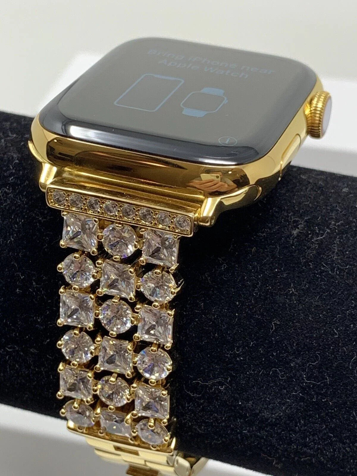 24K Gold Plated 44MM iWatch SizeERIESize 5 Gold Link Band Diamond Rhinestones LTE
