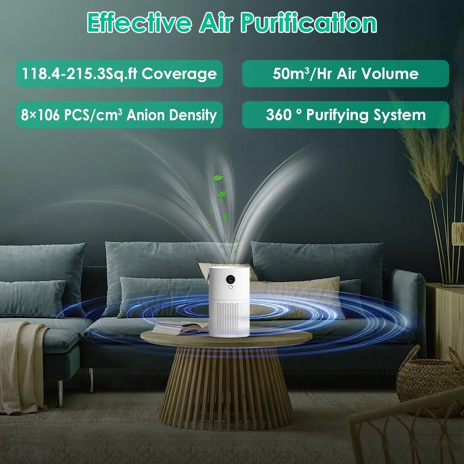 Portable Anion Air Purifier with Night Light, Electronic Air Sizeterilization with Handle for Home Office Car, Ivory