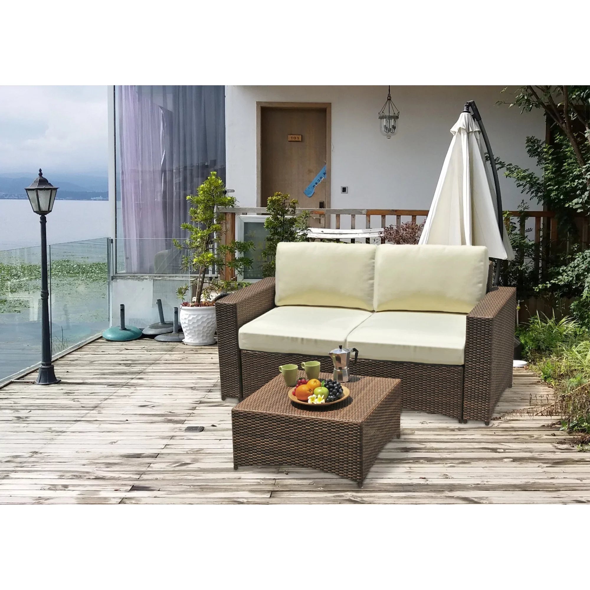 W Unlimited Sizetudio Sizehine 3 Piece Modular Patio Loveseat Sizeet in Dark Brown