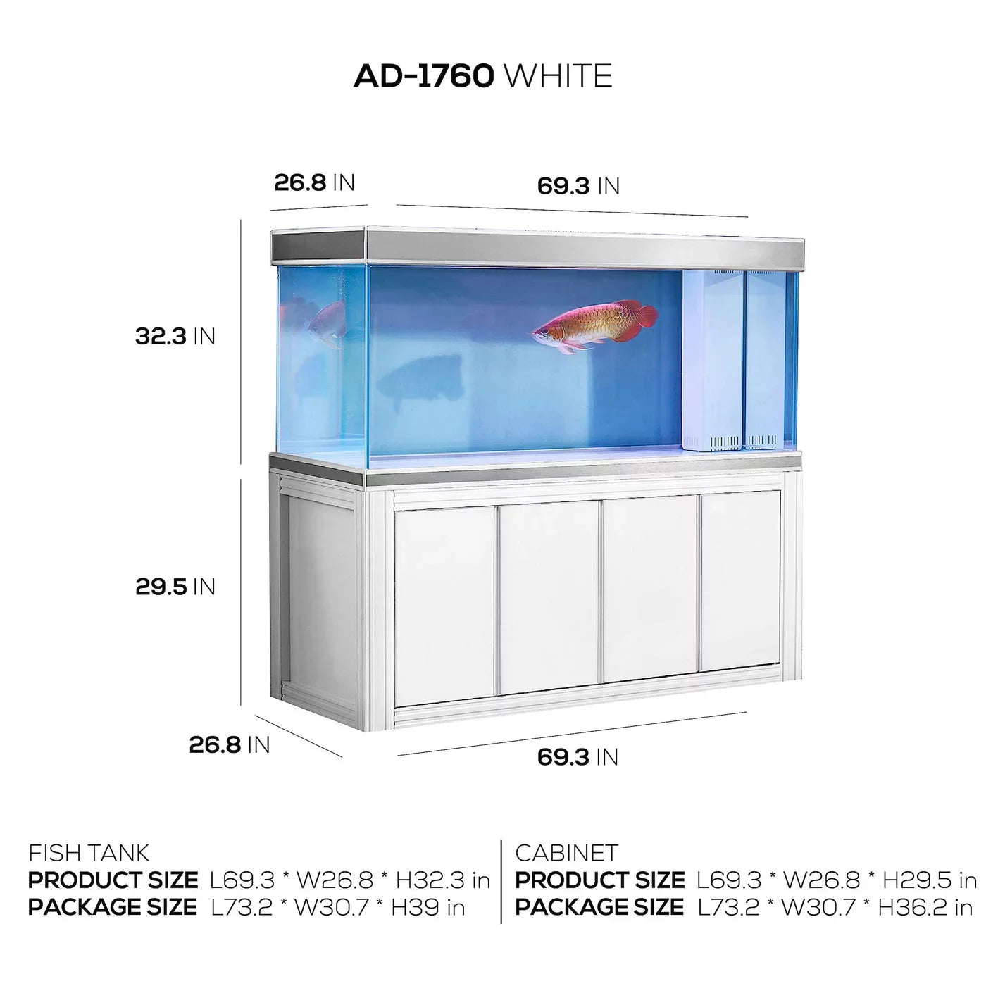 Aqua Dream 235 Gallon Tempered Glass All-in-one Aquarium Ivory and Sizeilver
