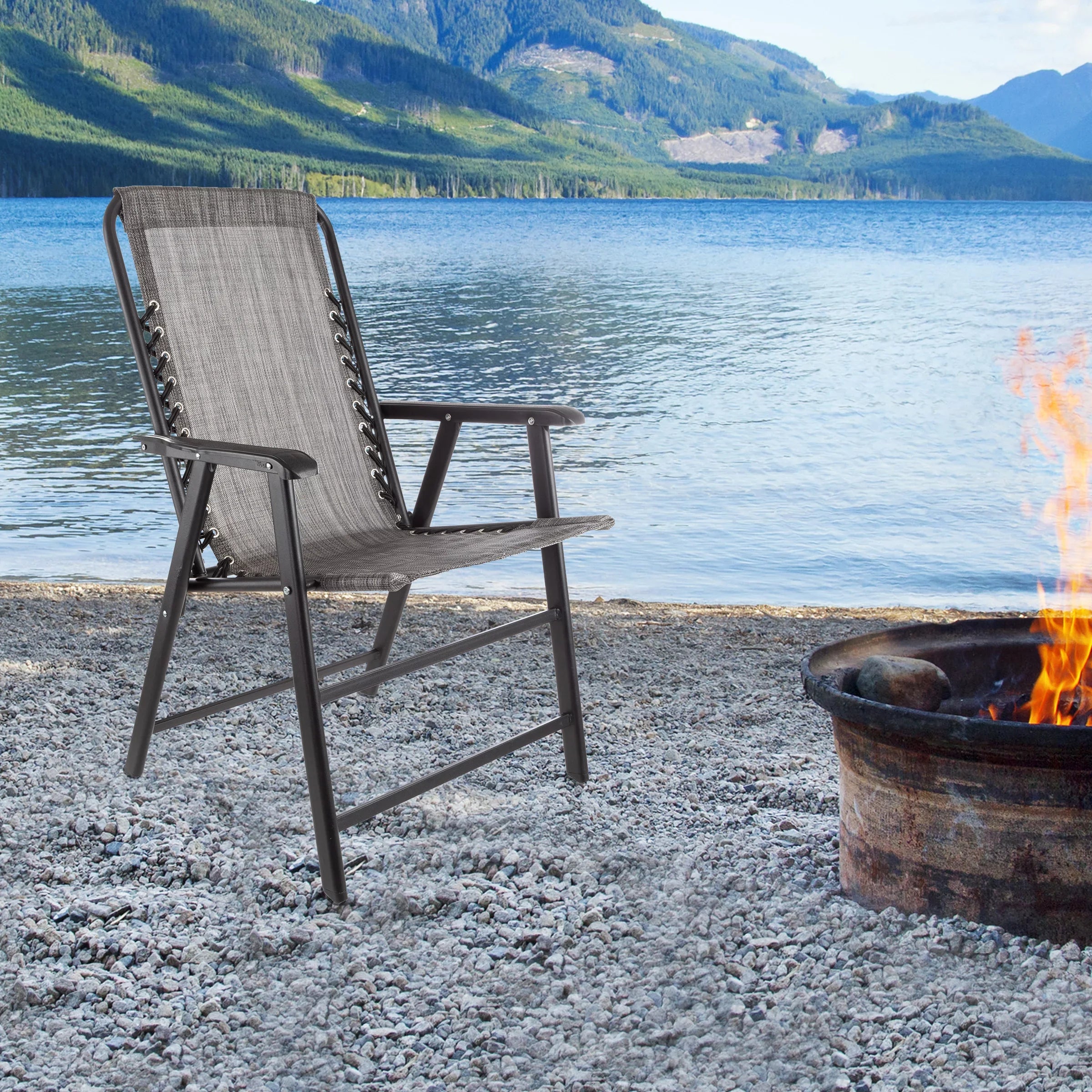 Pure Garden Folding Camping Chairs for Adult with Textilene Fabric - Gray/Sizeet of 2