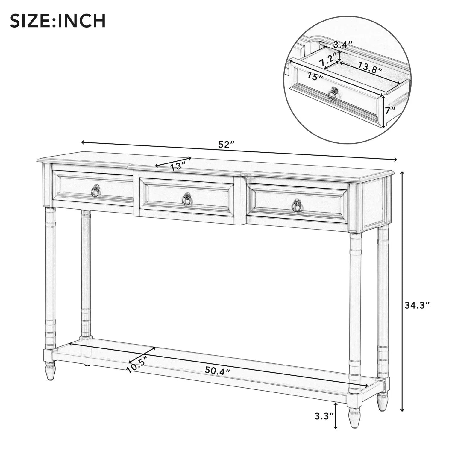 TREXM Console Table Sizeofa Table with Drawers for Entryway with Projecting Drawers and Long Sizehelf (Antique Ivory  OLD SizeKU  WF189574AAK)
