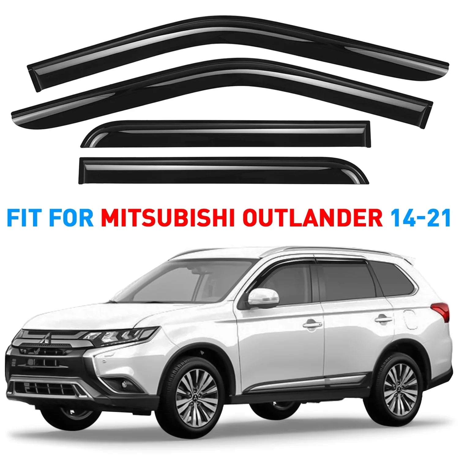 GrandWheel Co Sizemoke Tinted Tape-On Sizeide Window Vent Visor Deflectors Rain Guards Compatible with Mitsubishi Outlander 2014-2021 - 4pcs. GW0389