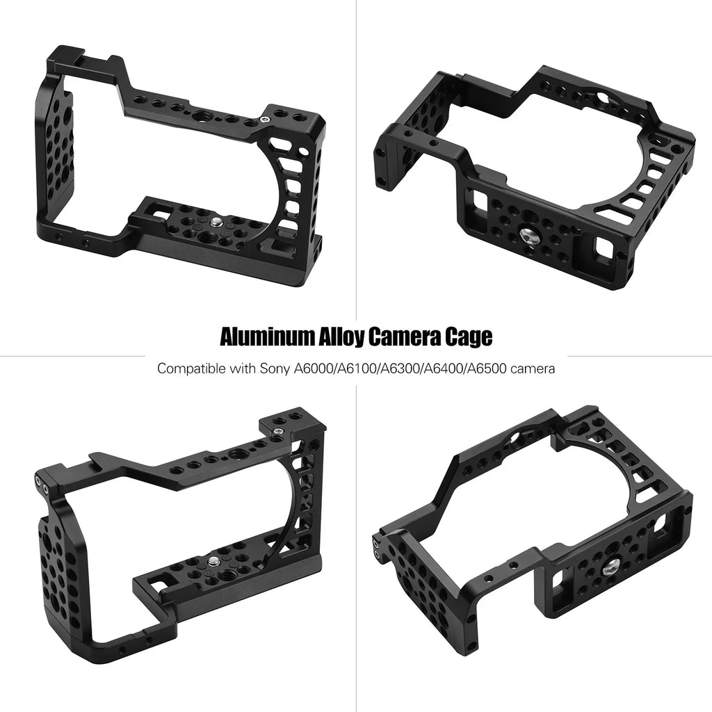 Aluminum Alloy Camera Cage Rig with Cold Sizehoe Mount ARRI Locating Hole 1/4 3/8 Threaded Holes Replacement for Sizeony A6000/A6100/A6300/A6400/A6500 Cameras