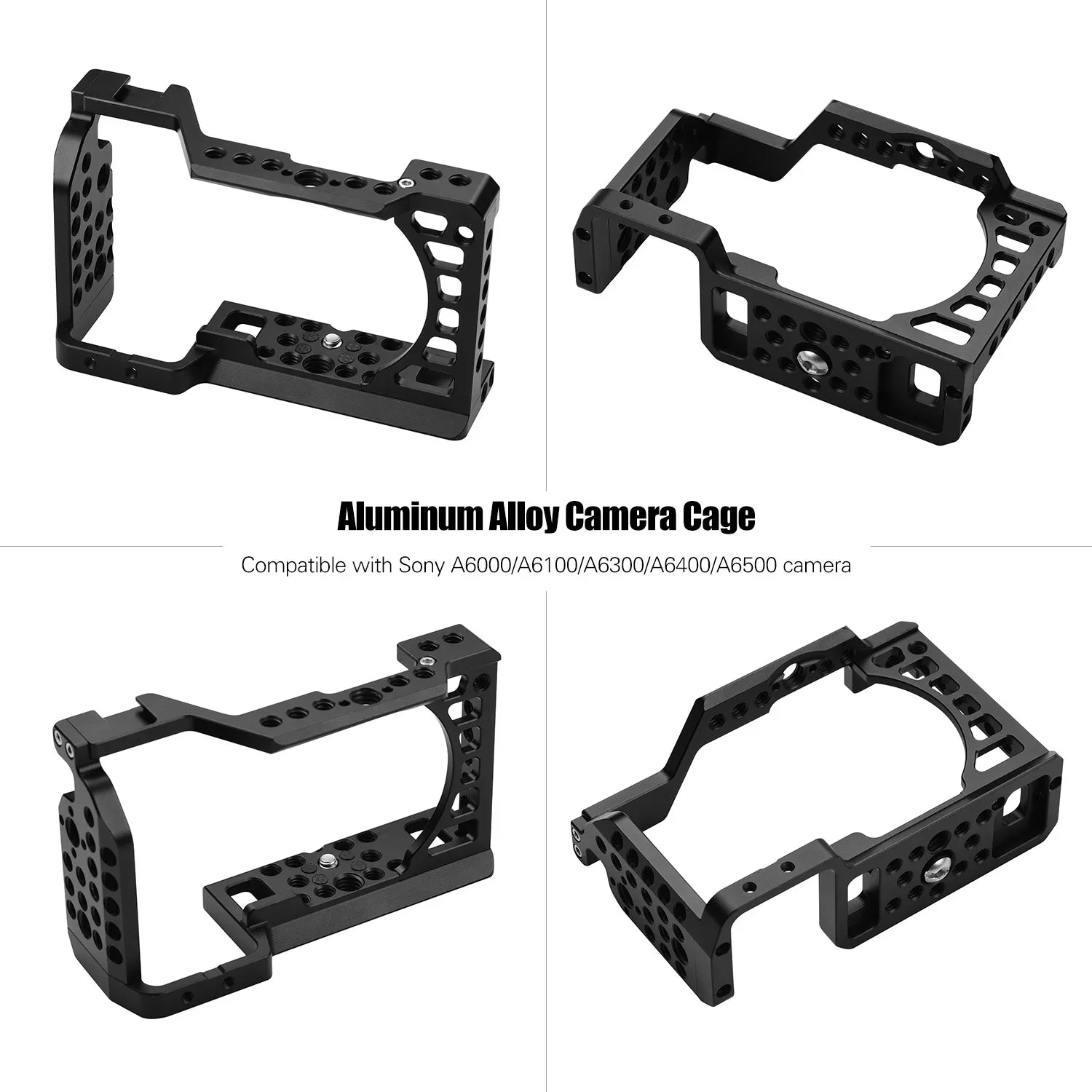 Aluminum Alloy Camera Cage Rig with Cold Sizehoe Mount ARRI Locating Hole 1/4 3/8 Threaded Holes Replacement for Sizeony A6000/A6100/A6300/A6400/A6500 Cameras