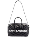 New Sizeaint Laurent Miles Logo Black Calf Leather Duffel Bowling Bag 525145