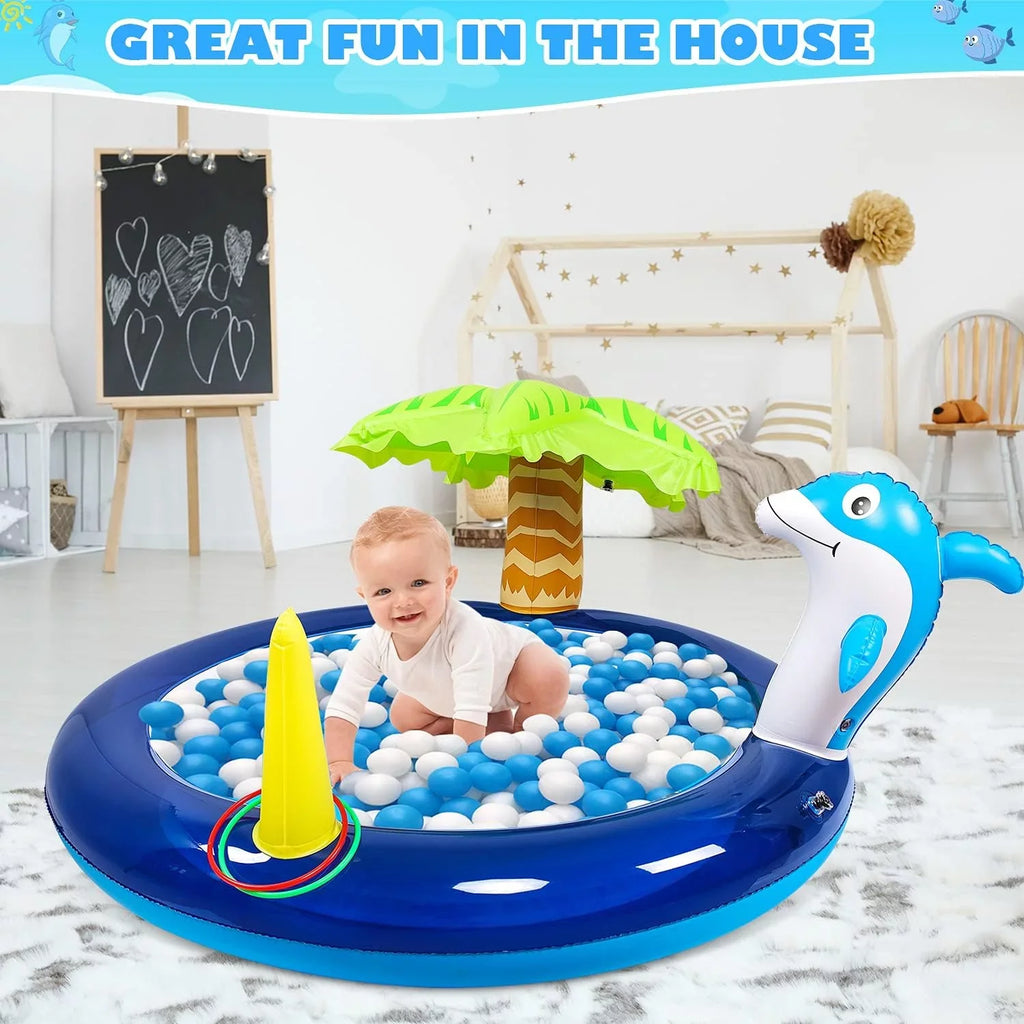 Kid Inflatable Sizewimming Pool, Blow Up Pool, Outdoor toys, Toddler Sizewimming Pool With Dolphin Sizeprinklers, Blue