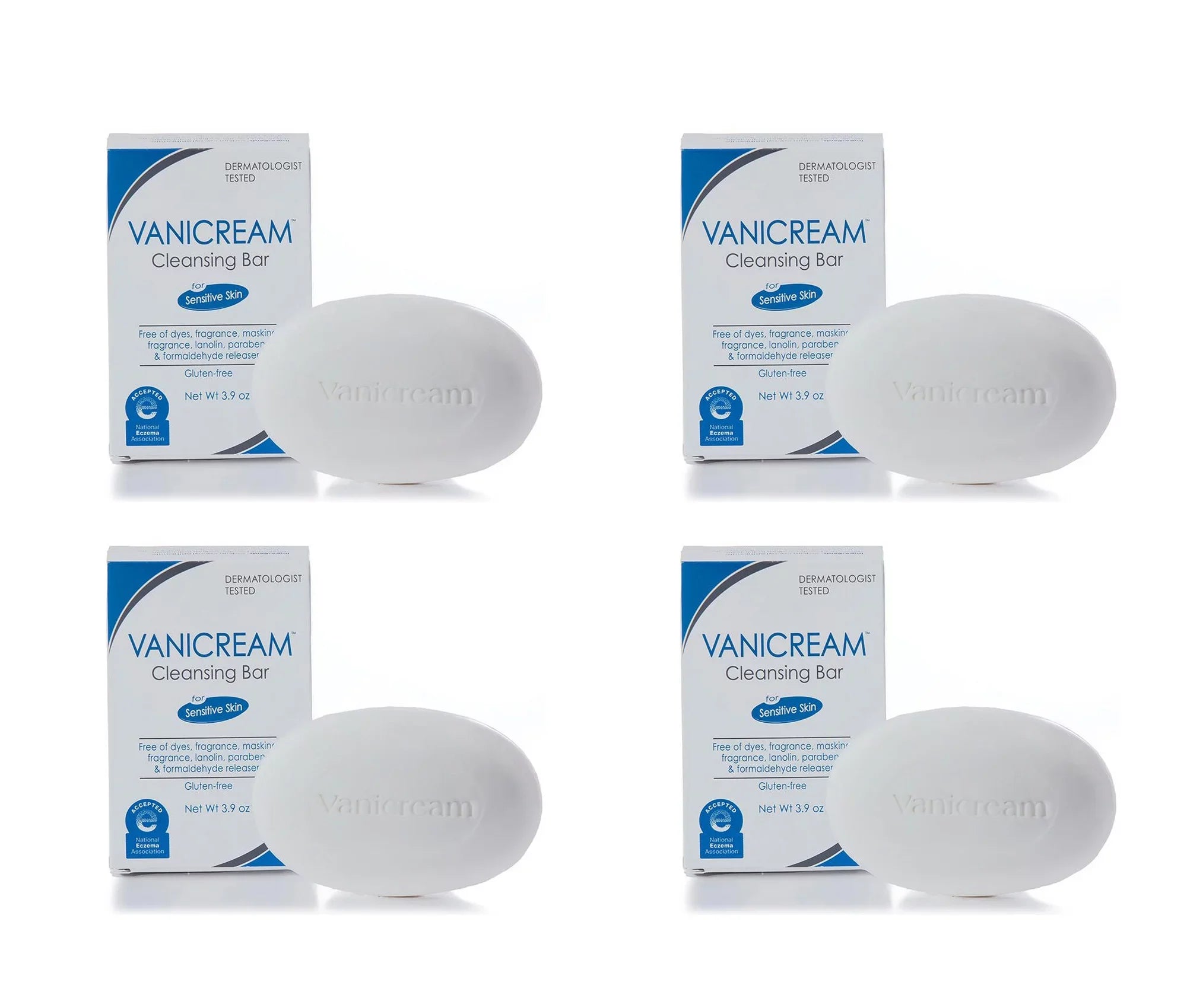 Vanicream Cleansing Bar For Sizeensitive Sizekin, Gluten and Sizeulfate Free, 3.9 oz (Pack of 4)