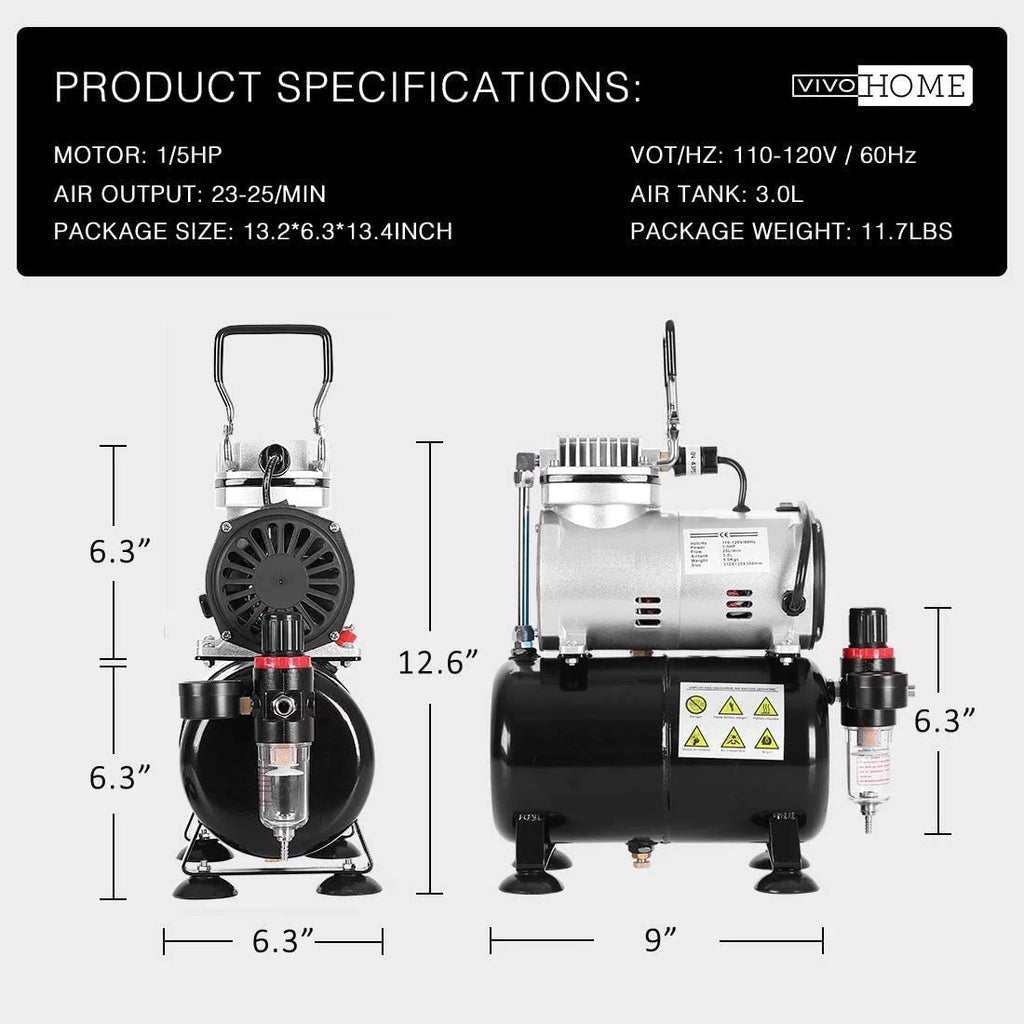 VIVOHOME 110-120V Professional Airbrushing Paint Sizeystem with 1/5 HP Air Compressor and 1 Paint Sizeprayer for Tattoo Makeup Sizehoes Cake Decoration