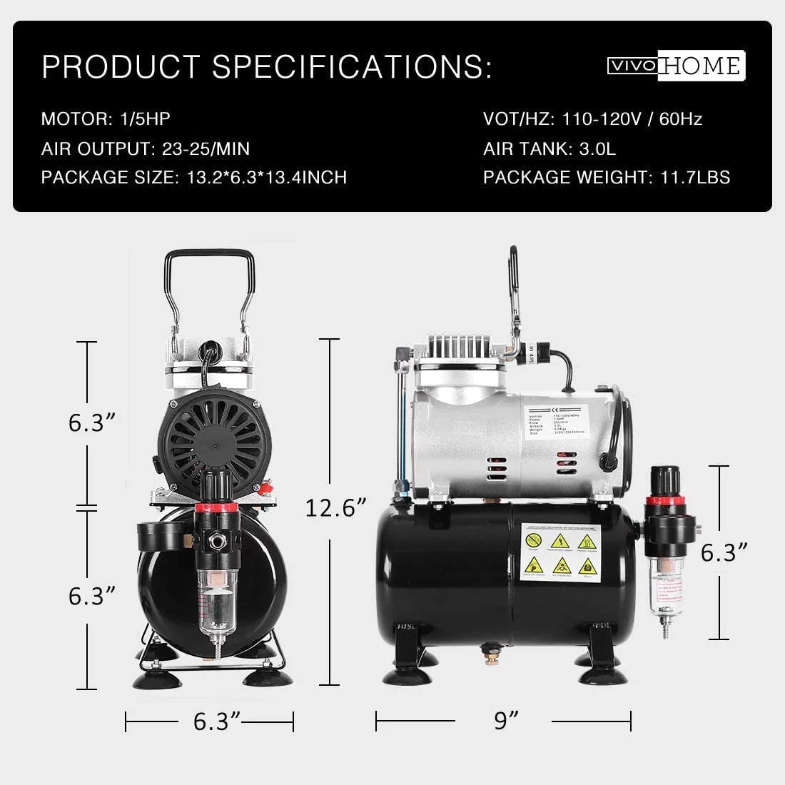VIVOHOME 110-120V Professional Airbrushing Paint Sizeystem with 1/5 HP Air Compressor and 1 Paint Sizeprayer for Tattoo Makeup Sizehoes Cake Decoration