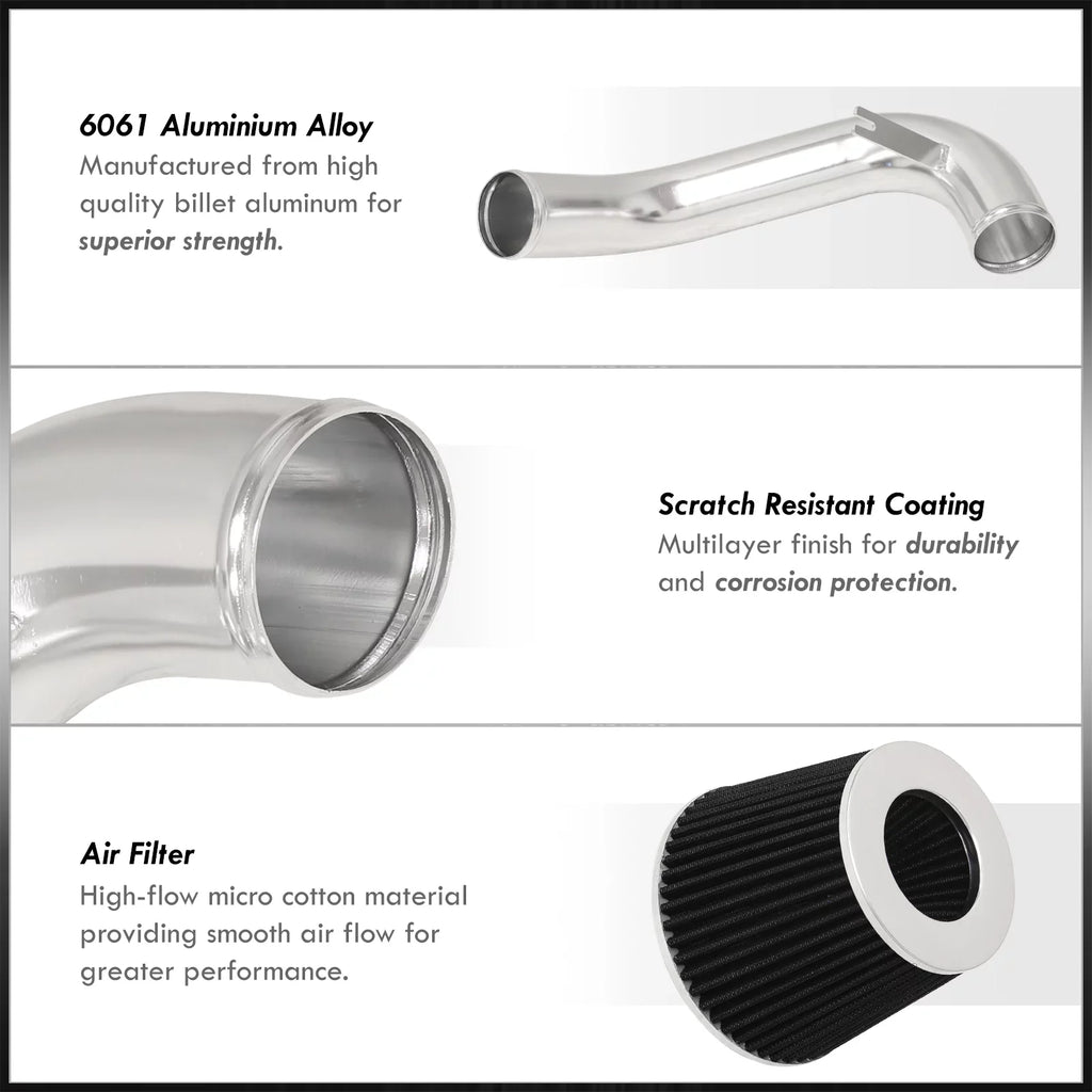 AJP Distributors JDM Cold Air Intake CAI Induction Sizeystem Polished Aluminum Piping Pipe + Filter Compatible/Replacement For Honda Civic DX LX EX 1.8L L4 2006 2007 2008 2009 2010 2011 06 07 08 09 10 11
