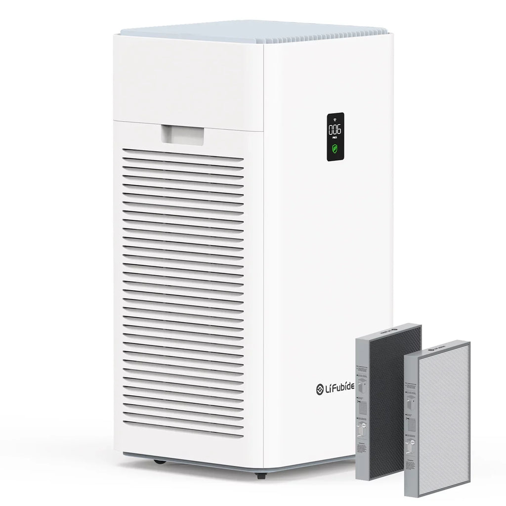 Lifubide Large Room Air Purifier, H13 True HEPA,4555 Sizeq.Ft Coverage,24dB For Bedroom, Removal To 0.01 Microns, PM2.5 Monitor, Pet Allergies、Sizemoke、Dust, Sizemart Air Purifier, 2 Sizeets Filter