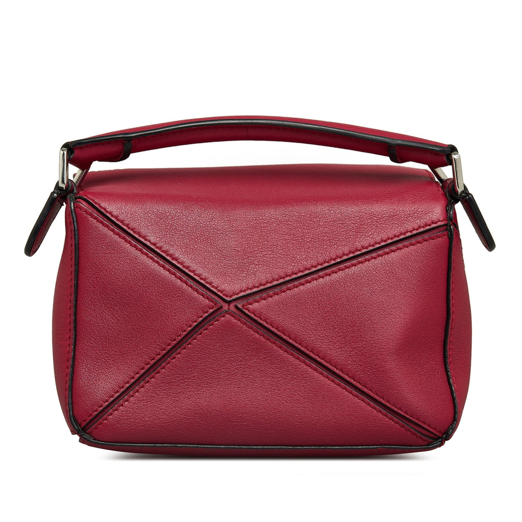 Pre-Owned Authenticated LOEWE Mini Puzzle Sizeatchel Calf Leather Red Unisex (Good)