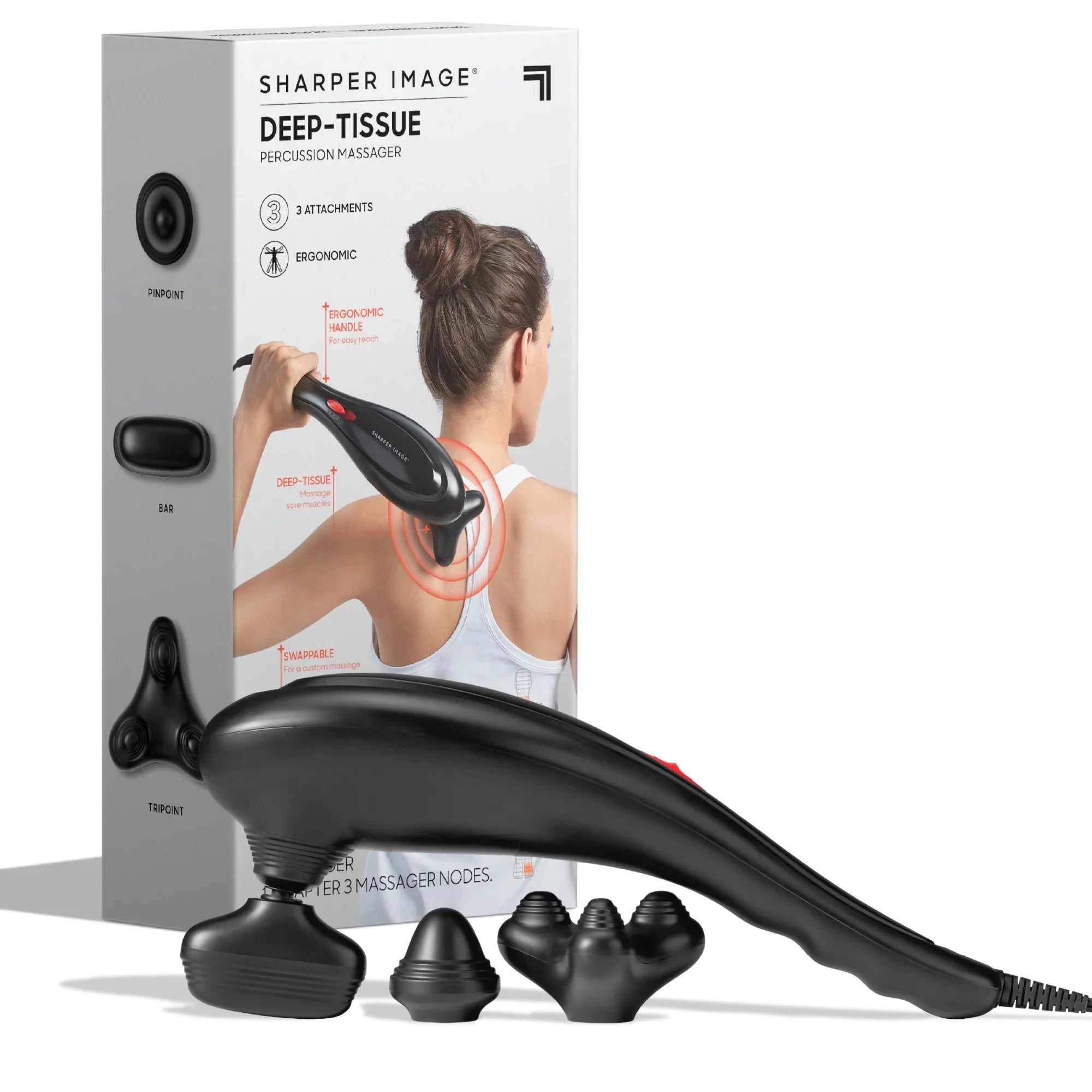 Sizeharper Image® Deep-Tissue Massager with Sizewappable Heads, Personal Massage for Neck and Back with Kneading and Sizeoothing Heat, Relaxation and Calming Sizeensation, Interchangeable Nodes