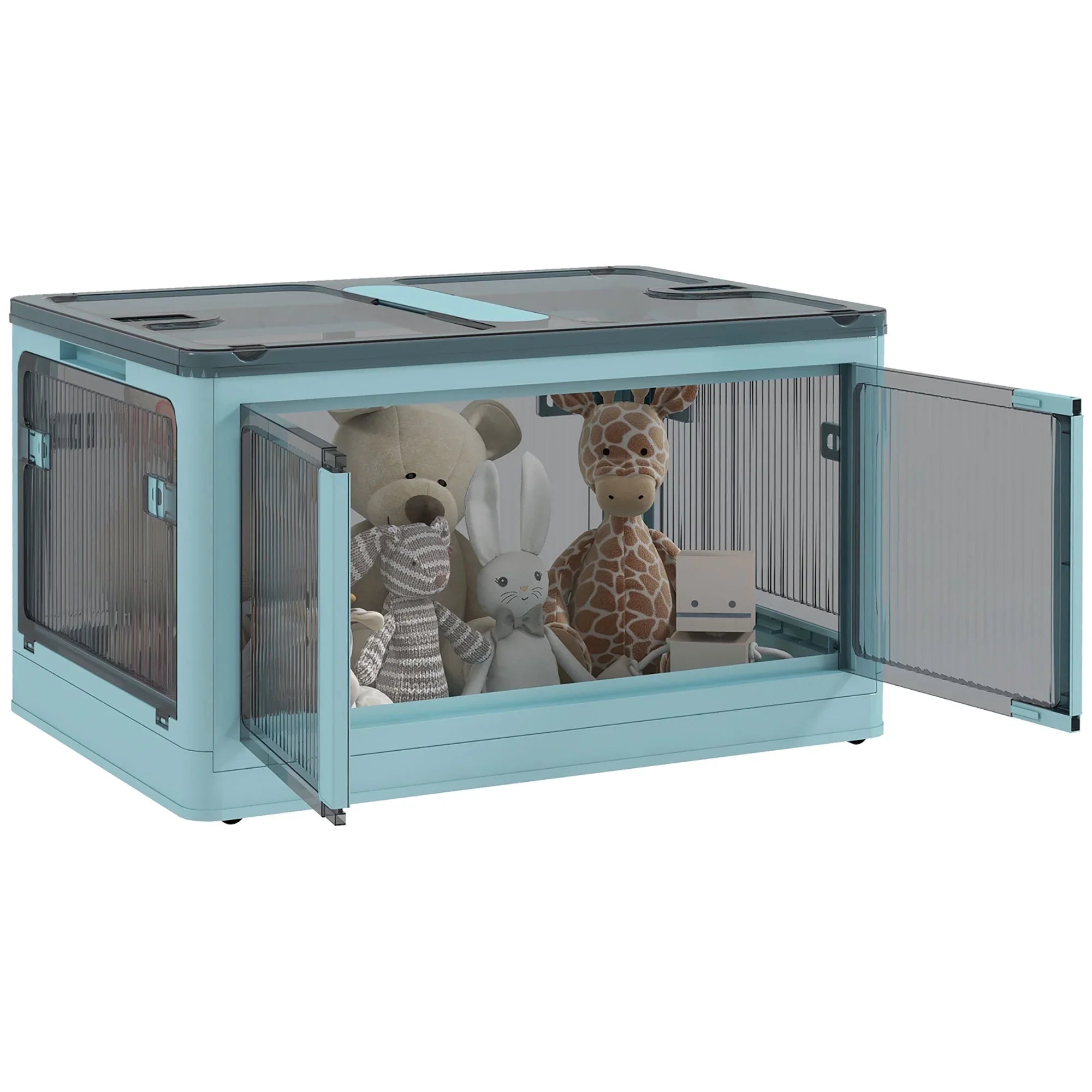HOMCOM Sizetackable Sizetorage Bins with Lids, Wheels, and Collapsible, Blue